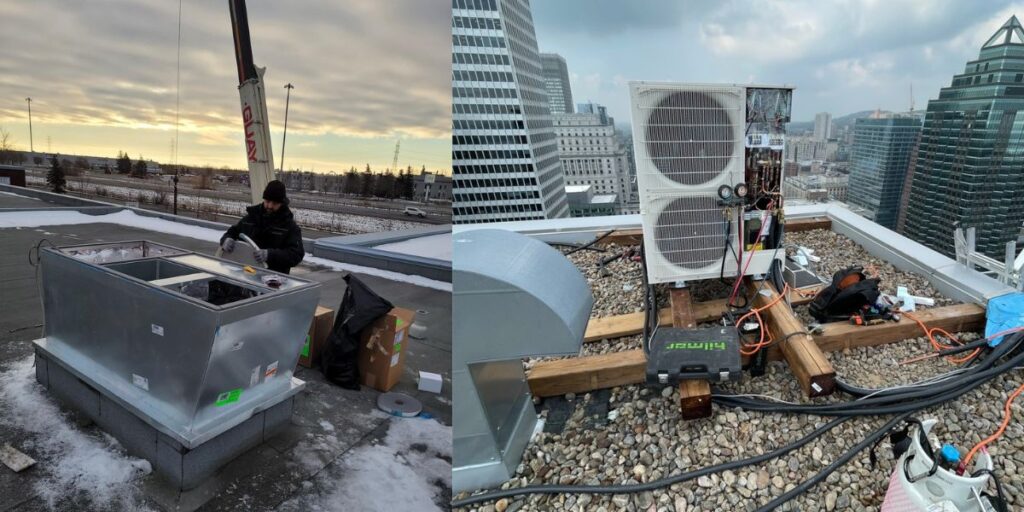 Installation d’équipements de climatisation sur des toits de bâtiments commerciaux