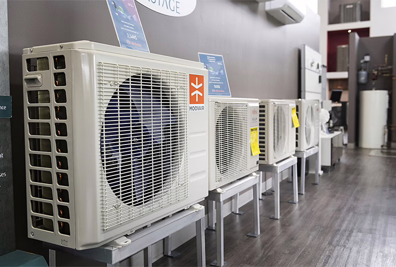 Showroom moderne de S. Air Fortier avec équipements HVAC pour confort et économie d’énergie