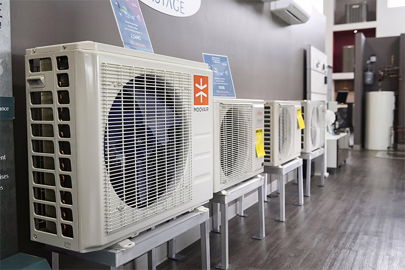 Showroom moderne de S. Air Fortier avec équipements HVAC pour confort et économie d’énergie