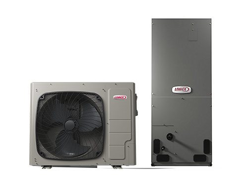 Unité extérieure et unité intérieure grises de thermopompe Lennox côte à côte