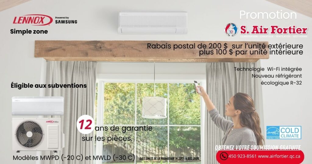 Offre sur une thermopompe murale Lennox simple zone